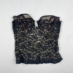 VTG 60s Lingerie Lace Corset in Black + Nude Retro Lace Boned Women's Small 32B